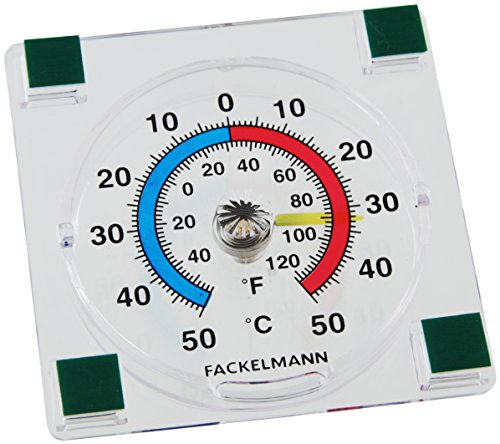 Fackelmann Fensterthermometer TECNO, analoges Außenthermometer, selbstklebendes Thermometer mit Temperaturanzeige -/+50°C (Farbe: Transparent), Menge: 1 Stück, 7.7 x 7.7 x 2 cm