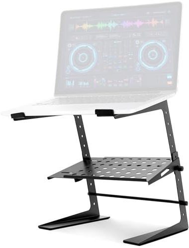 Pyle Support Ordinateur Portable Réglable – Support Laptop et Moniteur de Bureau Hauteur 16 à 27,7 cm avec Rangement, Support DJ pour PC, Jeux, Maison ou Bureau