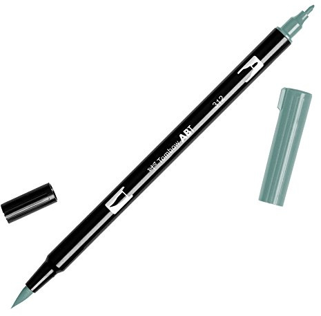 Tombow ABT-312 fiberpenna dubbel borste penna med två spetsar, järneksgrön