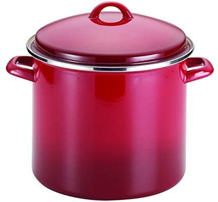 Rachael Ray Enamel on Steel Stock Pot/Stockpot with Lid, 12 Quart, Red Gradient