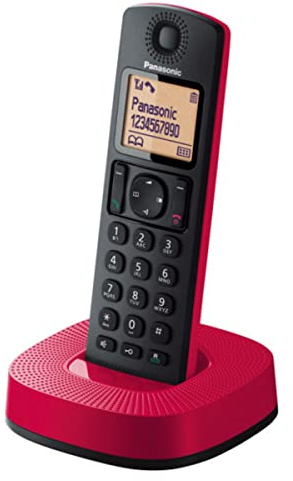 Panasonic KX-TGC310SPR Teléfono Inalámbrico Digital, Unidad Base y 1 Auriculares, Identificador y Bloqueo de Llamadas, Altavoz Manos Libres, Modo Ecológico, Reloj Despertador,Pantalla LCD,Negro & Rojo