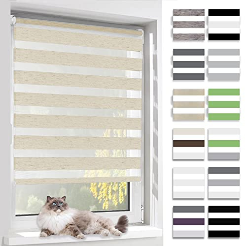BelleMax Doppelrollo Klemmfix ohne Bohren & mit Bohren, Natur 50x150cm(BxH), Duo Rollo, Sonnenschutz lichtdurchlässig Blickdicht, Klemmrollo Fensterrollo, Rollos für Fenster und Tür