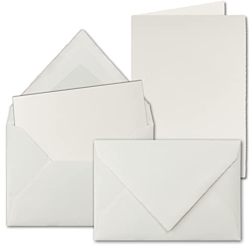 10x Vintage Kartenset aus Büttenpapier - DIN A6 Faltkarten mit DIN C6 Briefumschläge gefüttert - hochdoppelt - Naturweiß - Grußkarten Set