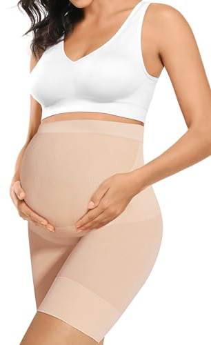 Peauty Maternity Shapewear Shorts Women's Soft and Seamless Elastic High Waist Mid Thigh Pregnancy Boyshorts Nude XL