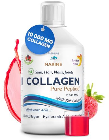 Swedish Nutra - Liquid Marine Collagen 10000mg - Pack of 500ml I Hydrolyzed Collagen Peptides (Type I & III) I Minimize Fine Lines, Wrinkles I Hyaluronic Acid, Biotin, Vitamin C - 20 Day Supply
