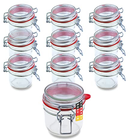 Flaschenbauer - 10-teiliges Set Drahtbügel-Gläser 255 ml geeignet als Einmach- und Fermentierglas, zur Aufbewahrung und zum Befüllen, Gläser mit Drahtbügel – Made in Germany, inklusive Etiketten