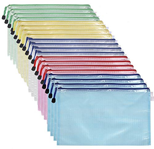 Arnech Plastic Wallets, 20PCS A4 Zip Plastic Folders Lock Bags Mesh Document File Folders Plastic Pockets Zipper File Wallet for School, Office, Homework,File Storage, Paper Organization (A4-20PCS)