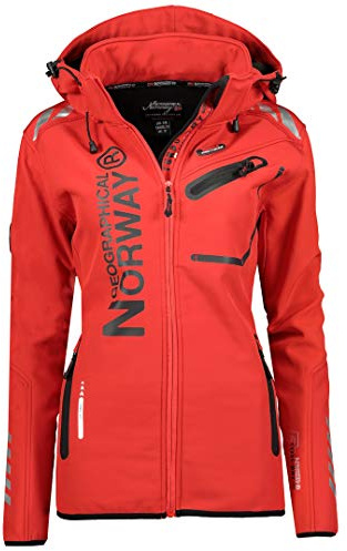Geographical Norway Damen Reine Jacke Softshell Windbreaker Kapuze Patches Größe L Farbe WT4039F/GN-red-black