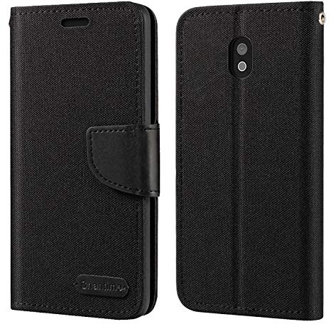 Oxford Stoff und PU Leder Flip Handyhülle Kompatibel mit CAT S42, Robuste Klapphülle mit Kartenfächern und Magnetverschluss (Schwarz)