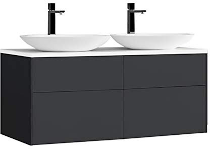 StoneArt Badmöbel Set Mineralguss Waschbecken Waschschale Aufsatzwaschbecken und Unterschrank Waschtisch Einzel- oder Doppelwaschbecken Venice VE-1200pro-3 dunkelgrau 120cm
