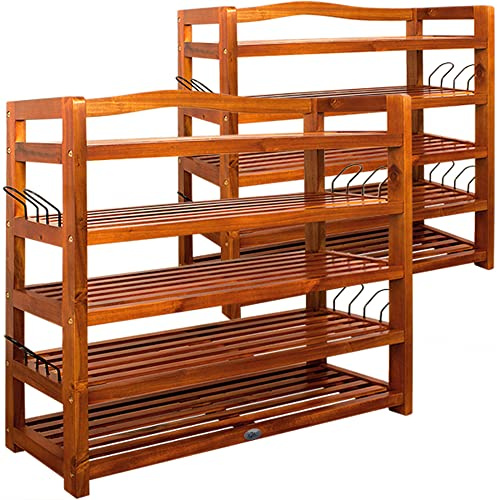Casaria® Schuhregal Schmal 2er Set Holz FSC®-Zertifiziert 5 Ebenen 80x26x82cm Akazie Platzsparend Offen Flur Schuhschrank Schuhständer Schuhablage Regal