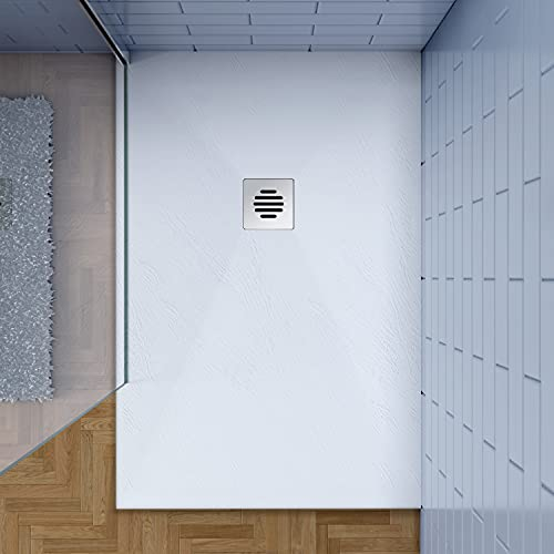 90x120cm Plato de ducha AICA blanco textura pizarra+ desagué con tapa acero inoxidable de forma rejilla(juegos incluido)
