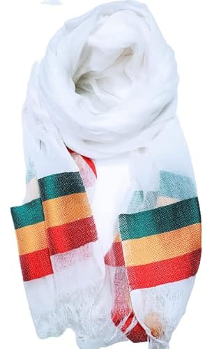 Empress Menen Scarf - Traditional Ethiopian Cotton Shawl, Rasta & Orthodox Stripe Scarf - Handmade, Green, Yellow, Red