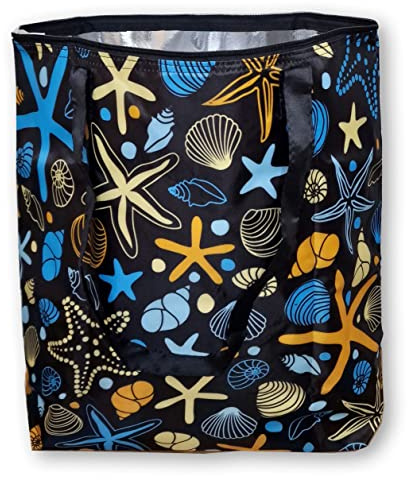 Borsa termica pieghevole riutilizzabile, shopping, borsa da spiaggia leggera e resistente, con rivestimento interno in alluminio con perfetta funzione di raffreddamento (stella marina)