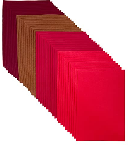 Farbige Filz, 1,4 mm Stark Filzstoff, 20 x 30 cm Weicher Bastelfilz zum Basteln, 40 Stück Filzblätter für Handarbeit DIY-Nähprojekt (rote Serie)