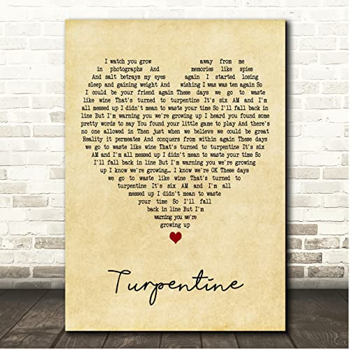 Fingerprint Designs Turpentine Vintage Heart Song Lyric Print