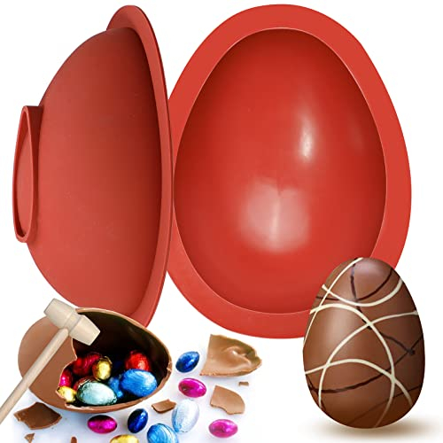 Webake Easter Egg Moulds Silicone Large 2 Pcs 3D Breakable Giant Chocolate Egg Mould with 1 Hammer for Easter Decorations, Candy, Cake, Dessert Baking