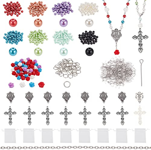 PH PandaHall Ostern Rosenkranz Schmuck Bastelset Oster Halsketten Bastelset RosenkranzBastelzubehör Kreuzperlen Set für Rosenkranz Ramadan Armband Halskette Schmuck Basteln Meditation Geschenk