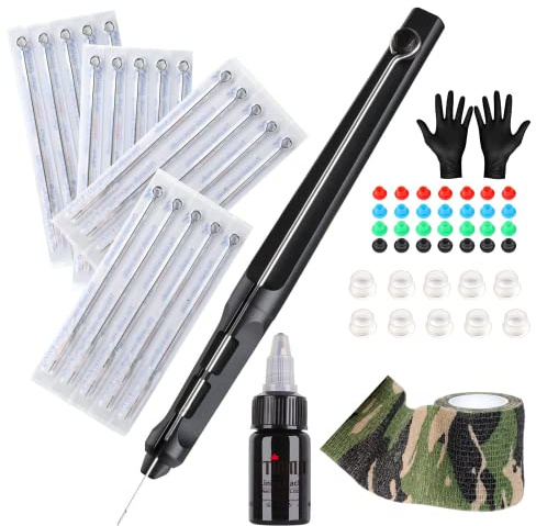 Stigma Hand Poke und Stick Tattoo Kit, Stick und Poke Pen Kit Aluminiumlegierung Hand Poke Pen mit 20 Stk Tattoo Nadeln, DIY Tattoo Versorgung für Tattoo-Liebhaber GK801TN01-2