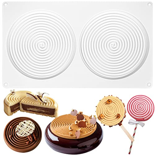 Moule rond en silicone en forme de tourbillon pour fromage, sucettes, couches, chocolat, savon, bougies, glaçage, moules à gâteaux 2 cavités Diamètre 14 cm