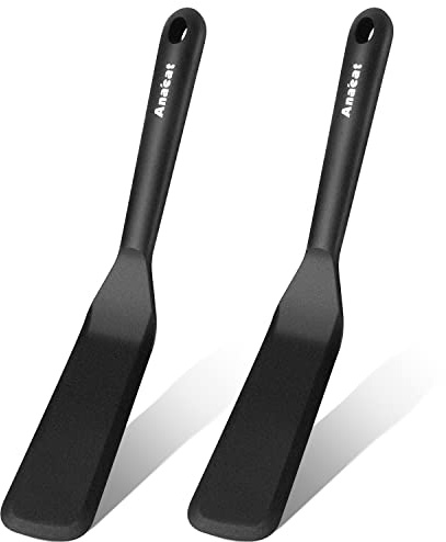 Anaeat Silicone Thin Spatula Set of 2 - Mini Brownie Serving Spatulas - Non Stick Spurtle Turner for Easy Cooking Eggs, Omelet, Pancake, Burgers, Pizza, Steak, Crepes, Heat Resistant & BPA Free