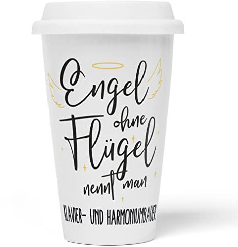 JUNIWORDS To-Go Becher mit Deckel, Engel ohne Flügel nennt man Klavier- und Harmoniumbauer (5169902)