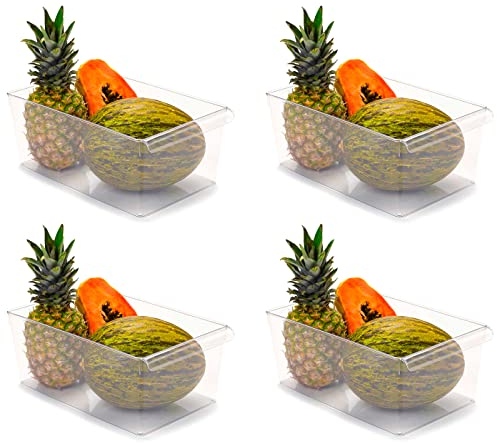 Acan Tradineur - Pack de 4 Cajones organizadores Reutilizables para frigorifico Nº 14 - Fabricado en plástico - Recipiente de plástico Transparente - 15 x 23 x 37 cm