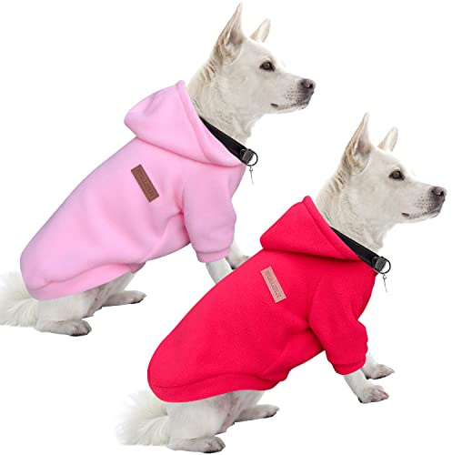 HuaLiSiJi Kapuzenpullis für Hunde Hoodie Hunde Sweatshirt Fleece Chihuahua Pullover Warm und Leicht, Sehr Schön, Bequem und Weich, Super Anzuziehen (L, Rosa+Rot)