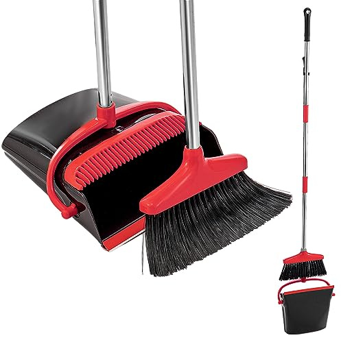 Holdfiturn Dustpan and Brush Sets, Long Handled Dustpan and Brush Set, Dustpan and Brush Cleaning Brush Combination Dust Pan and Brush Combo, Broom and Dustpan Set Upright Sweep Cleaning