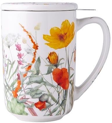 AmorArc Porcelain Tea Mug with Infuser and Lids, 18 Oz Large Cup Strainer with Bag Holder for Loose Leaf Tea, Steeping Coffee Mug for House-warming Wedding Birthday Gift
