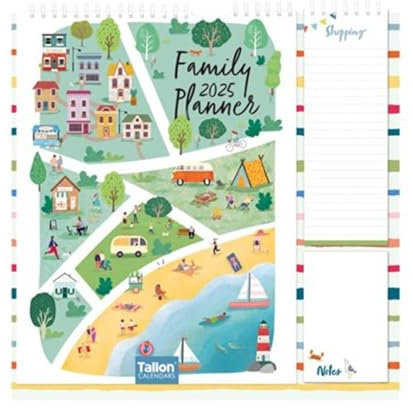 Calendario familiar 2025 con vista mensual, bloc de notas colgante con lista de la compra, bloc de notas, cinco columnas para organizar el planificador familiar (diseño n.º 1)