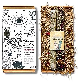 Phoenix Candle Company | Hohe Bienenwachs-Zauberkerzen mit magischen Kräutern und Blumen – 2 Stück – handgerollt (reinigen und schützen)