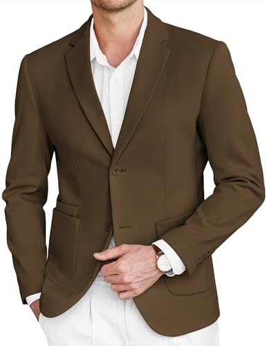 Coofandy Giacca da Uomo in Tweed, Slim Fit, Casual, Sportivo, con Due Bottoni, Marrone, XX-Large