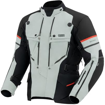 REBELHORN Range Motorradjacke Herren | Textil | Sympatex Membran | Schulter und Ellenbogenprotektoren Stufe 2 | Belüftungspaneele mit Fidlock | 3 Schichten