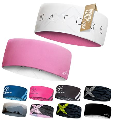 Atmungsaktives Sport Stirnband Damen & Herren - schnelltrocknendes Kopfband zum Wenden - leichtes & elastisches Haarband, winddichtes Schweißband Stirn (pink/weiß)
