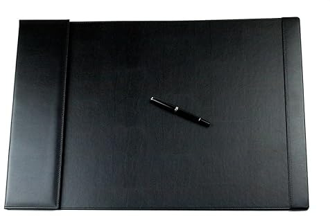 DELMON VARONE - Schreibtischunterlage mit Klappleiste inkl. Block & Kalender 2026/2027 Leder Schwarz - Rutschfeste Echtleder Schreibunterlage abwischbar - Design Schreibtisch Unterlage 65 x 45 cm