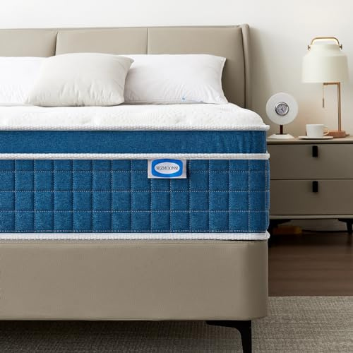 SEZMOONSI Double Mattress 4FT6, Gel Memory Foam 9.1 Inch Deep Hybrid Double Bed Mattresses, Pocket Sprung Medium Firm Mattress in a Box for Back Pain Relief (135x190x23cm)