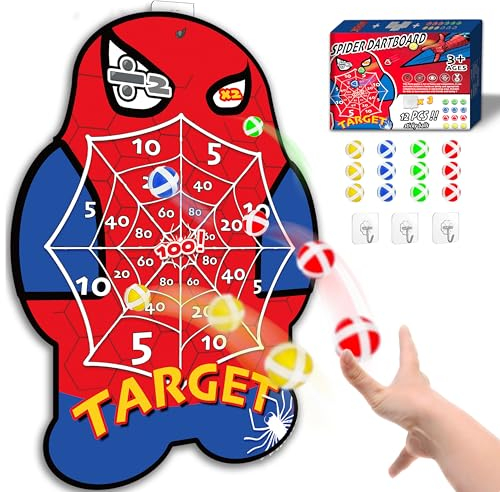 28 Spider Toys with 12 Sticky Balls,Toss Games for 3-9 Year Old Boys Girls, Outdoor & Indoor Dartboard Games age 3-9 Year Old Girls Boys, Birthday Gifts for Kids, Garden Toys, Kids Party Games