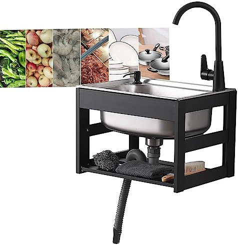 Generico Cucina lavelloLavello da Giardino Professionale a Parete in Acciaio Inossidabile, Lavello da Esterno ed Interno, Lavello in Acciaio Inossidabile per Cucina Ristorante Garage Giardino, Dotato
