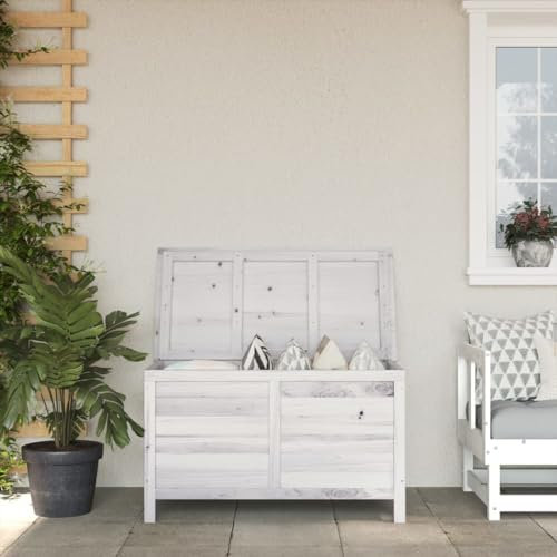 KATERYY Gartentruhe Weiß 99x49,5x58,5 cm Massivholz Tanne,Geräumige Gartenbox aus massivem Tannenholz perfekt für Gartenmöbel und mehr