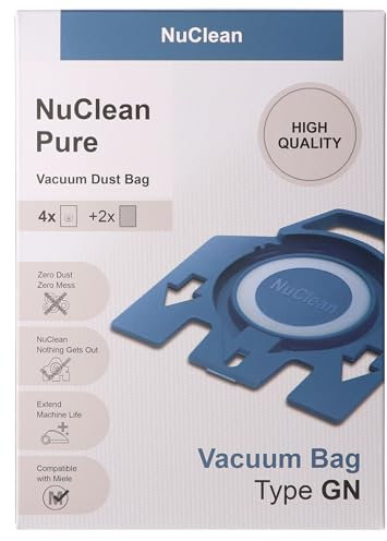 NuClean - 4 Hoover Bags for Miele Vacuum - Compatible with HyClean C3 GN Cat and Dog Vacuum Dust Bag (4 Bags, 2 Filters & Scented Fresheners)