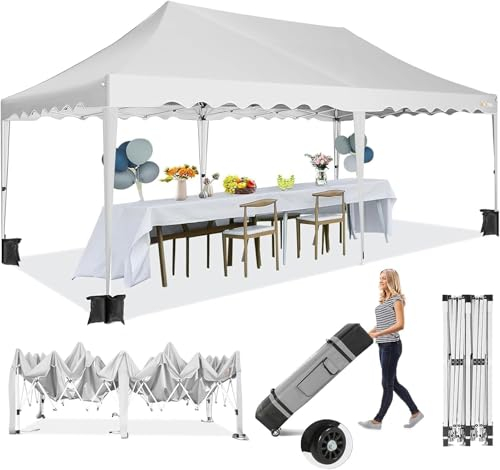 HOTEEL Pavillon 3x6 Wasserdicht Stabil Faltpavillon, Höhenverstellbarer Gartenpavillon, Aufbewahrungstasche Mit Rollen FüR Party Garten,Markt,Weiß