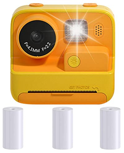 yomoe Fotocamera istantanea per bambini, HD, 1080p, stampa digitale, doppia lente fotografica, con macchina fotografica di carta da stampa, giallo