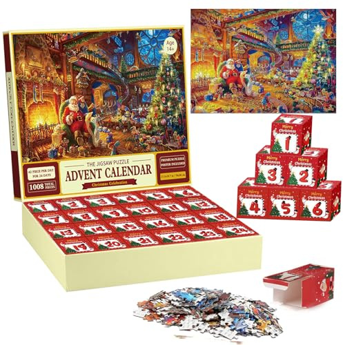 Puzzle Advent Calendar 2024, Christmas Jigsaw Puzzle, 24 Boxes 1008 Pieces Advent Calendar Children's Puzzles, Christmas Countdown Santa Puzzles, Christmas Calendar for Adults Children