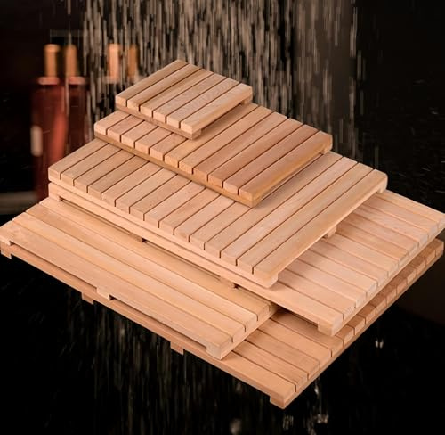 NEPHRA Holz Badematte | Duschmatte rutschfest | Sauna Boden | Duschmatte Outdoor | Dusch Boden | Badteppich Set | Outdoor Dusche Holzmatte | Schnelle EntwäSserung(30x70cm/12x28in)