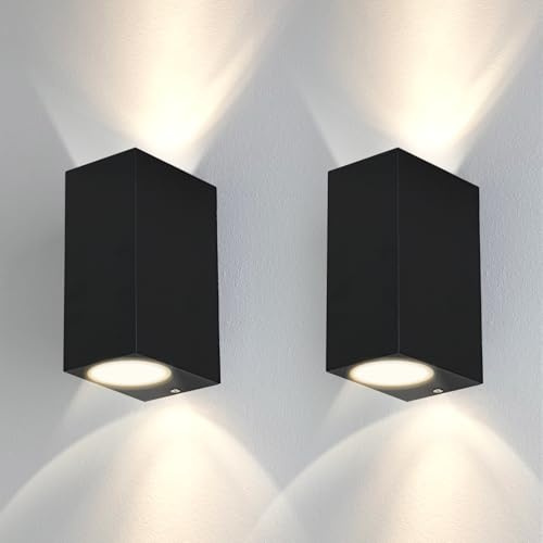 Kerry Außenwandleuchten GU10, IP44, Up & Down, Schwarz, 2er-Set | Rechteckiges Aluminiumgehäuse, für Lampen bis 35 W, ohne Leuchtmittel, für Hauswand, Eingang, Terrasse und Garage