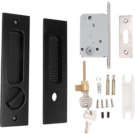 Sliding Door Mortise Lock, Storefront Mortice Hook Door Lock with 2 Keys Zinc Alloy Recessed Handle Latch Pocket for Wood Furniture Hardware (Black)