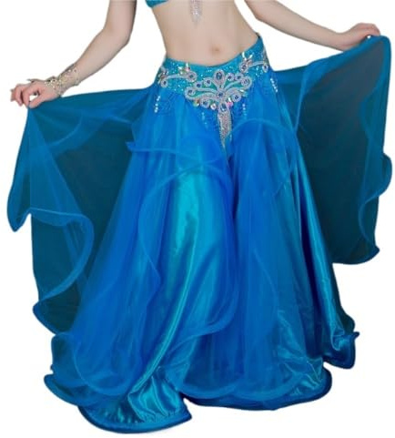 UGLYAF 2-lagige Bauchtanzröcke aus Fleck und Netz for Damen, sexy Bauchtanz-Wickelrock for Mädchen, Kostüm, Trainingskleid oder Auftrittskleidung(Turquoise)