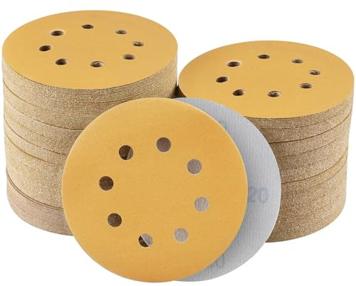 Sruhrak 100 Pezzi Dischi Abrasivi 125mm, Grana 320 | Adesivo in Nylon Carta Vetrata Abrasiva Levigatrice Fogli, Carta Abrasivi a 8 fori per Levigatura,Spolveratura