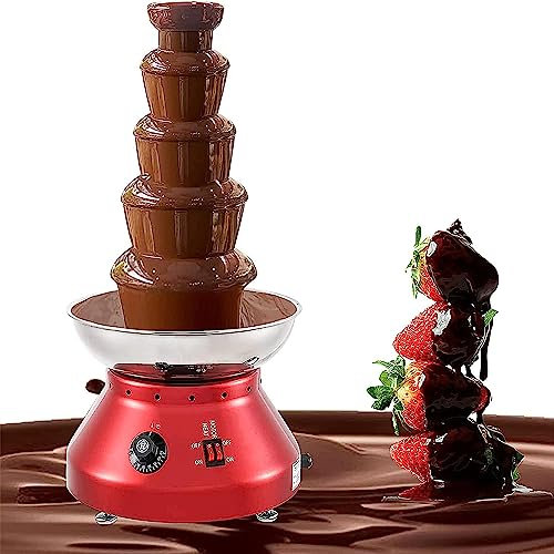 WOTZOV Fuente de Chocolate de 230 W, Capacidad de 3000 ml, Ajuste de Temperatura de 30 a 110 °, para Celebraciones de cumpleaños, Fiestas, Bodas y cafeterías,Rojo